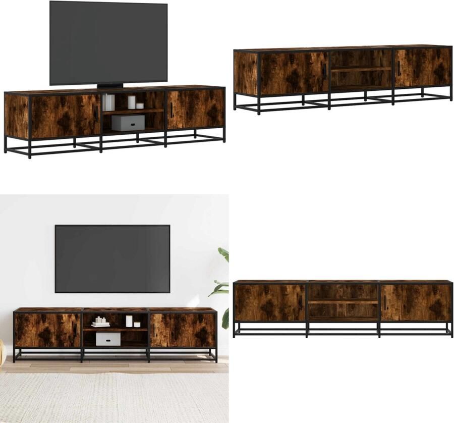 VidaXL Tv-meubel 160x35x41 cm bewerkt hout metaal gerookt eikenkleur Tv-meubel Tv-meubelen Tv Kast Opbergkast