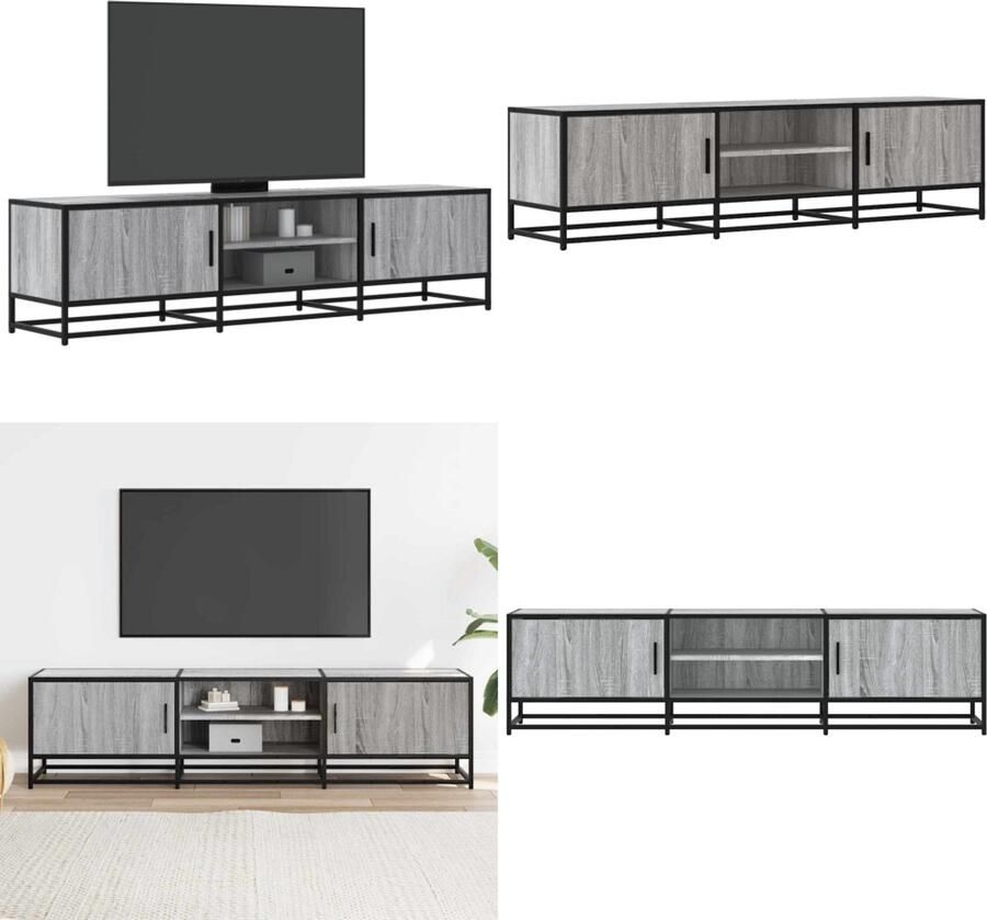 VidaXL Tv-meubel 160x35x41 cm bewerkt hout metaal grijs sonoma eiken Tv-meubel Tv-meubelen Tv Kast Opbergkast