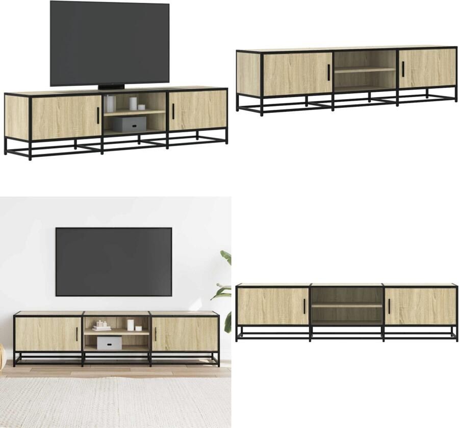 VidaXL Tv-meubel 160x35x41 cm bewerkt hout metaal sonoma eikenkleurig Tv-meubel Tv-meubelen Tv Kast Opbergkast