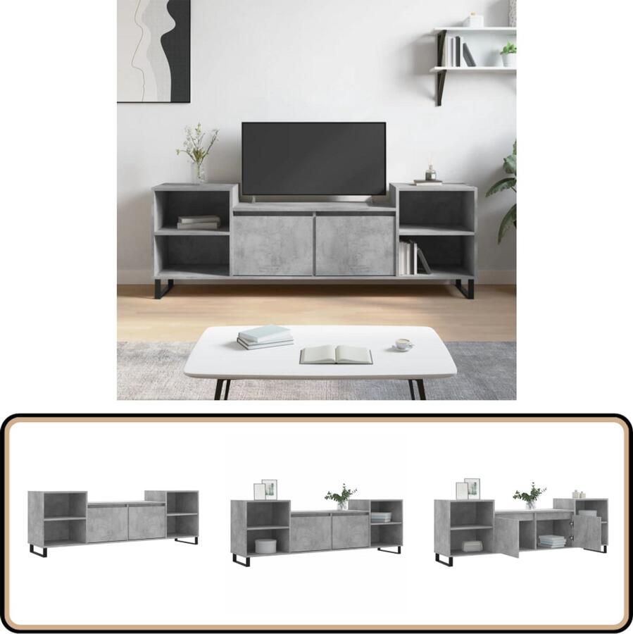 VidaXL Tv-meubel 160x35x55 cm Betongrijs Tv-meubel Media Kast Salontafel Beton Grijs Houten Tv-kast Opbergruimte Modern Tv-meubel