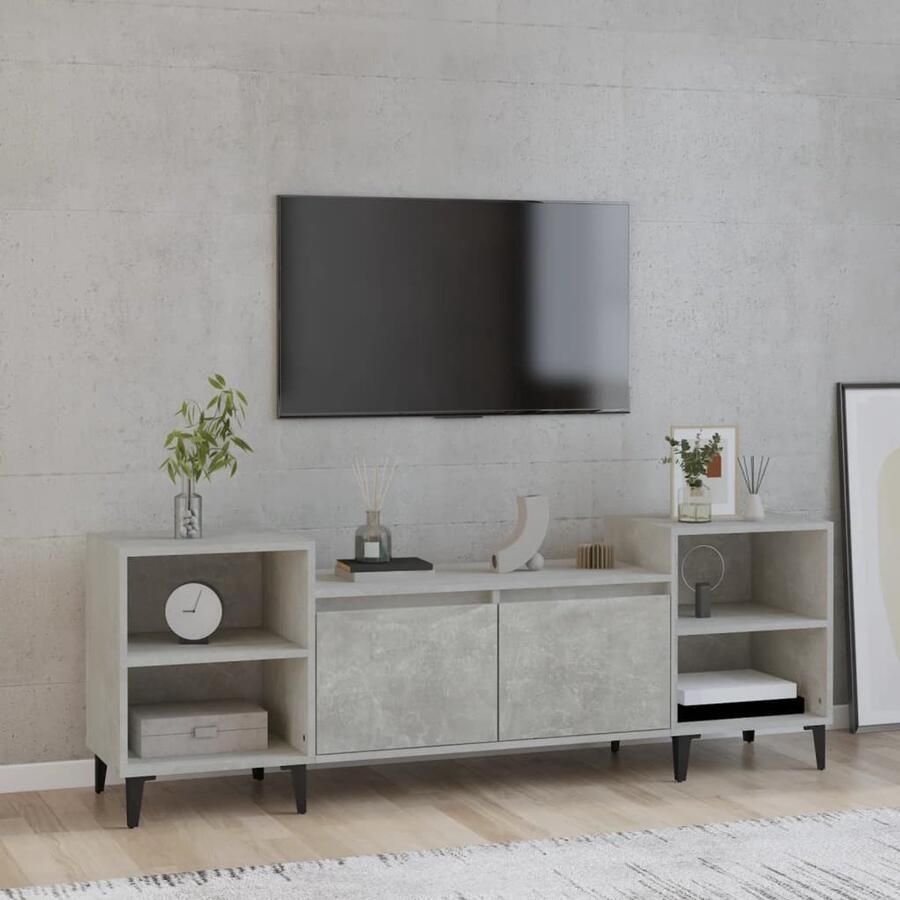 VidaXL Tv-meubel 160x35x55 cm Bewerkt hout Betongrijs TV Kast Tv Meubel Salontafel Woonkamerinrichting Houten Kast