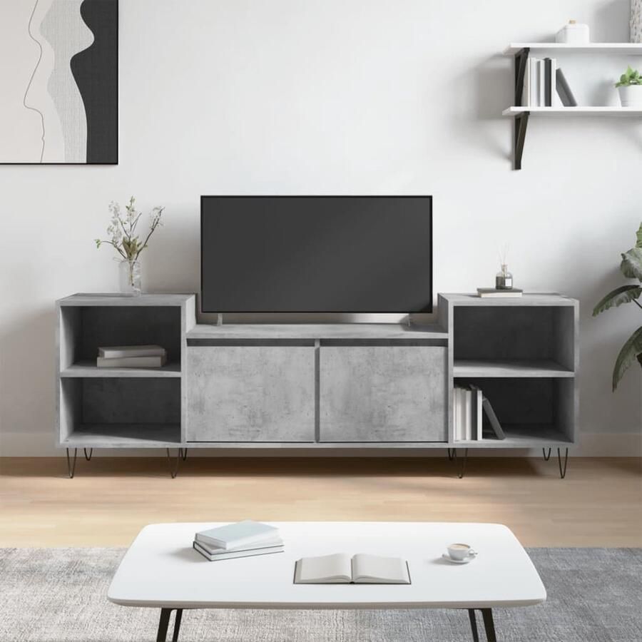 VidaXL Tv-meubel 160x35x55 cm Bewerkt hout Grijs Tv-meubel Mediakas Salontafel Houten Kast Grijs Tv-meubel Betonlook Opbergkast - Foto 2