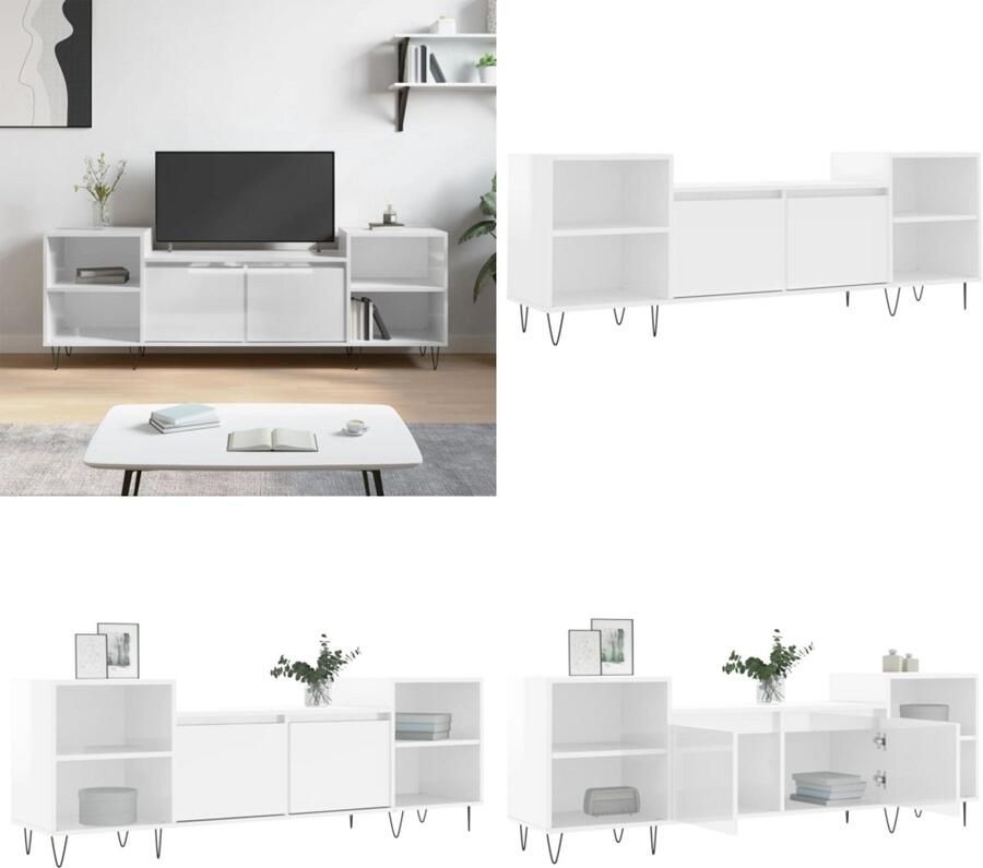 VidaXL -Tv-meubel-160x35x55-cm-bewerkt-hout-hoogglans-wit - Foto 4