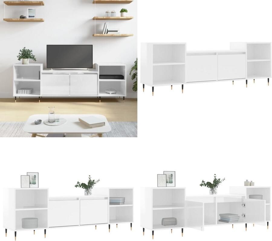 VidaXL Tv-meubel 160x35x55 cm bewerkt hout hoogglans wit Tv-meubel Tv-meubelen Tv-standaard Televisiemeubel