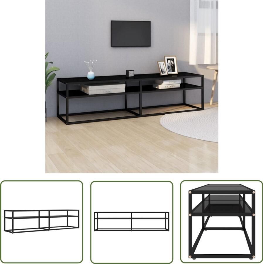 VidaXL Tv-meubel 160x40x40 5 cm Gehard glas Zwart Tv-meubel Televisie Kast Zwarte Tv-standaard Modern Tv-meubel Glazen Tv-kast Metalen Tv-kast Media Kast Entertainment Center Salon Meubilair