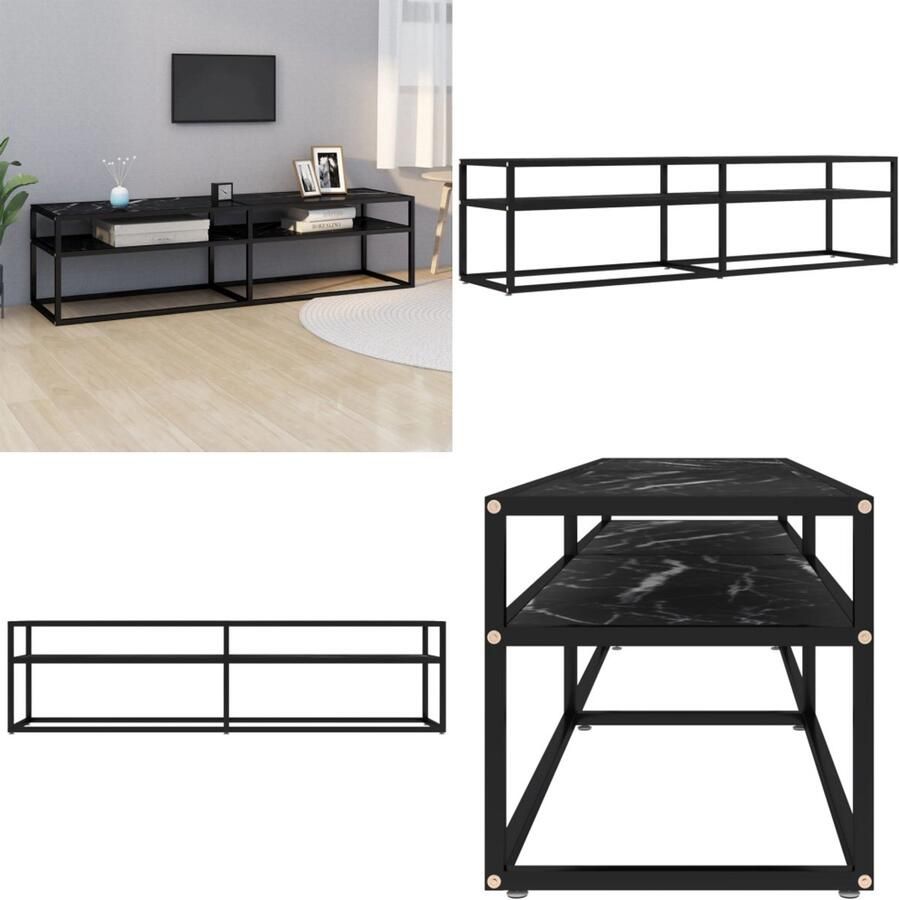 VidaXL Tv-meubel 160x40x40 5 cm gehard glas zwartmarmerkleurig Tv-meubel Tv-meubelen Tv Kast Opbergkast