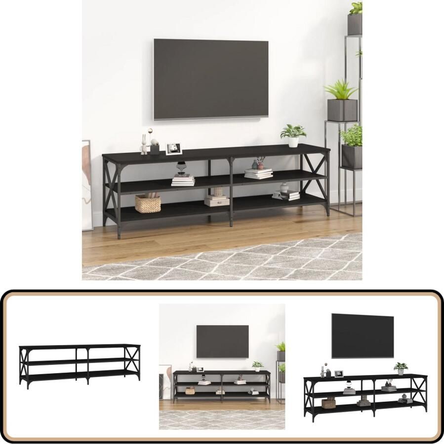 VidaXL Tv-meubel 160x40x50 cm Zwart Bewerkt Hout Tv Meubel Industriële Tv Kast Zwarte Tv Kast Houten Tv Kast Vintage Tv Meubel