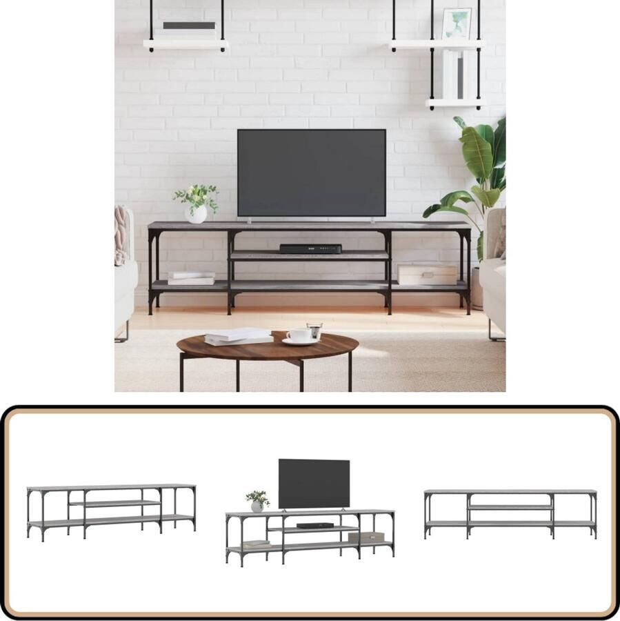 VidaXL Tv-meubel 161x35x45 cm Grijs Sonoma Eiken Industriele Tv Kast Tv Meubels Salontafel Tv Wandmeubel Houten Tv Kast Grijze Tv Kast Tv Kast Design Tv Kast Media Kast Bergruimte Tv