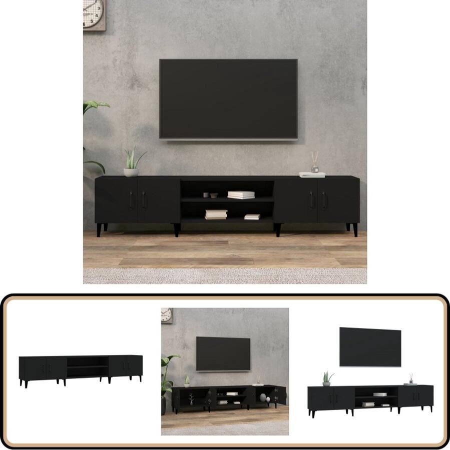 VidaXL Tv-meubel 180x31 5x40 cm Zwart Bewerkt hout Tv Kast Tv Meubels Houten Tv Kast Zwarte Tv Kast Modern Tv Kast