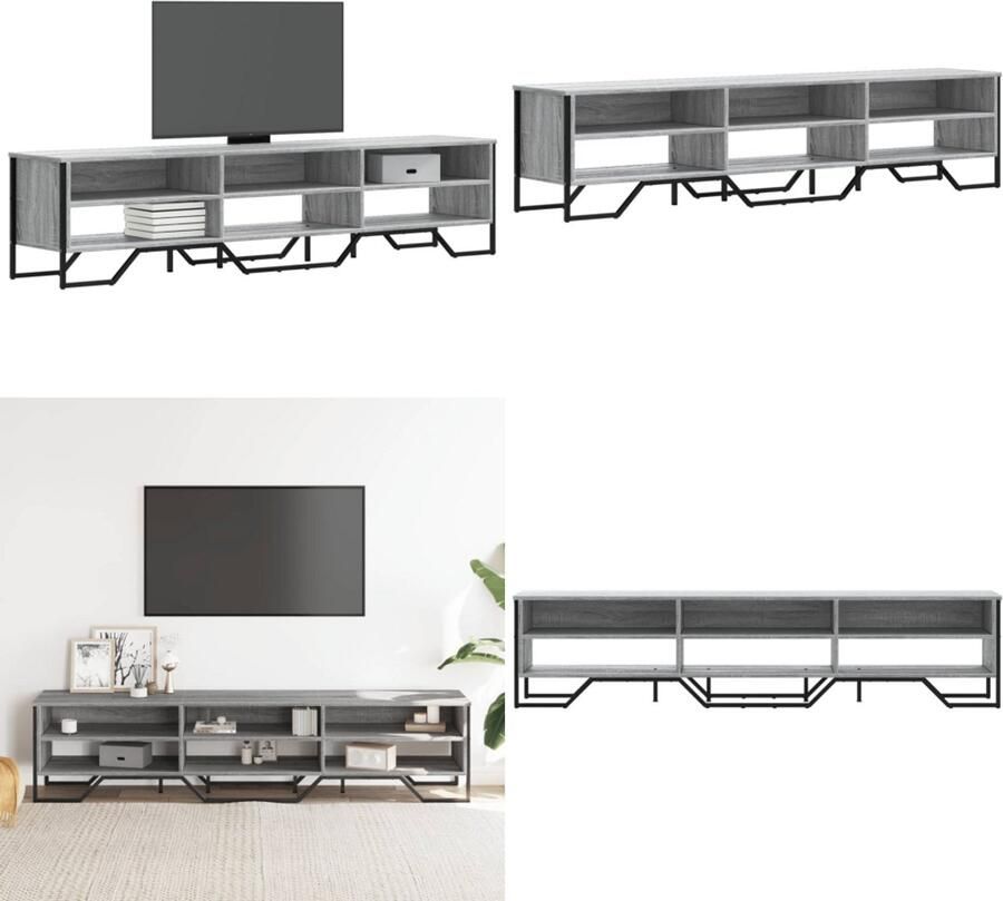 VidaXL Tv-meubel 180x34x41 cm bewerkt hout grijs sonoma eikenkleurig Tv-meubel Tv-meubelen Tv Kast Opbergkast