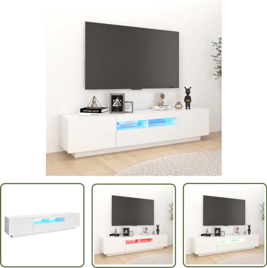 VidaXL Tv-meubel 180x35x40 cm Hoogglans wit Tv-meubel Houten Tv-meubel Led Tv-meubel Rgb Led Tv-meubel Witte Tv-meubel Modern Tv-meubel Salontafel Media Kast