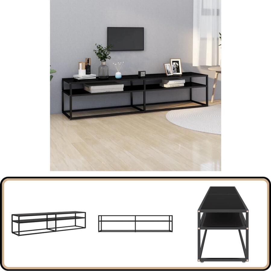 VidaXL Tv-meubel 180x40x40 5 cm Gehard glas Zwart Televisie Kast Tv Meubilair Glazen Tv Kast Zwarte Tv Kast Modern Tv Meubel