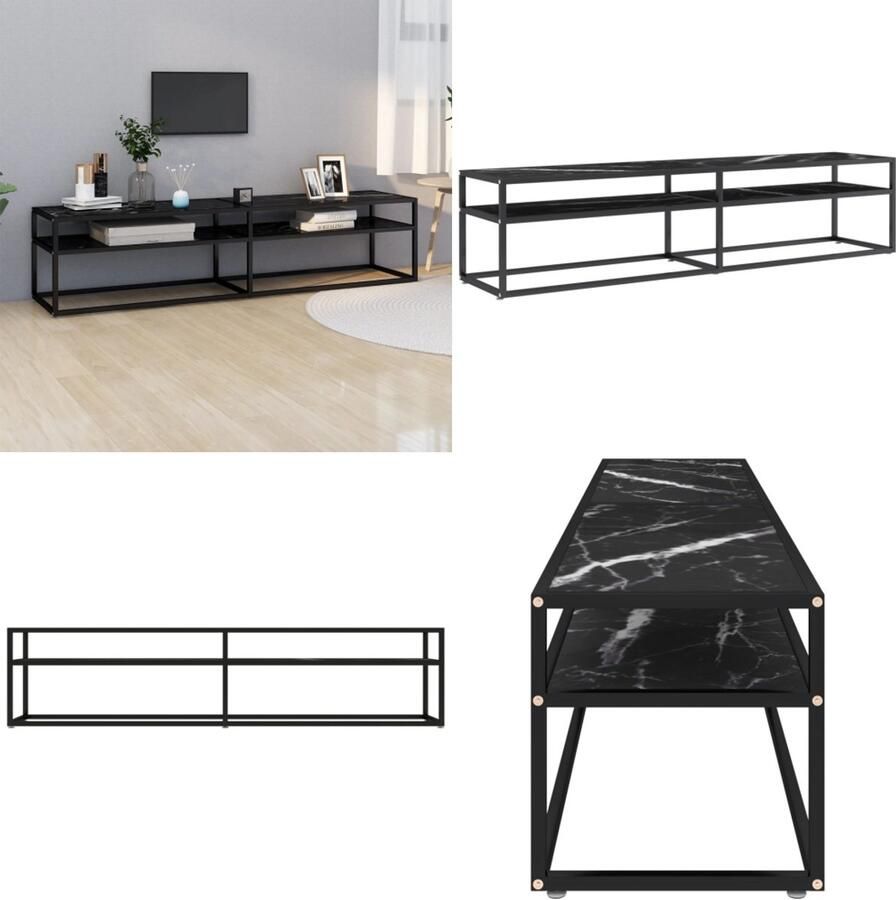 VidaXL Tv-meubel 180x40x40 5 cm gehard glas zwartmarmerkleurig Tv-meubel Tv-meubelen Tv Kast Opbergkast