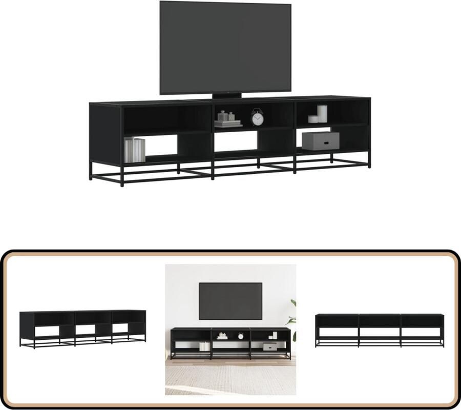 VidaXL Tv-meubel 180x40x46 cm Zwart Bewerkt Hout Tv-meubel Tv-meubelen Tv Kast Opbergkast