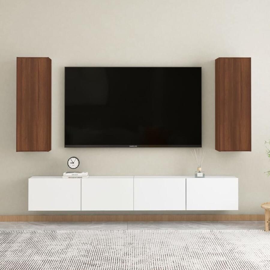 VidaXL Tv-meubel 2 stuks 30 5x30x90 cm Bruin Eiken Tv Meubel Wandkast Houten Tv Stand Bruine Eik Modern Meubilair Bewerkingshout - Foto 2