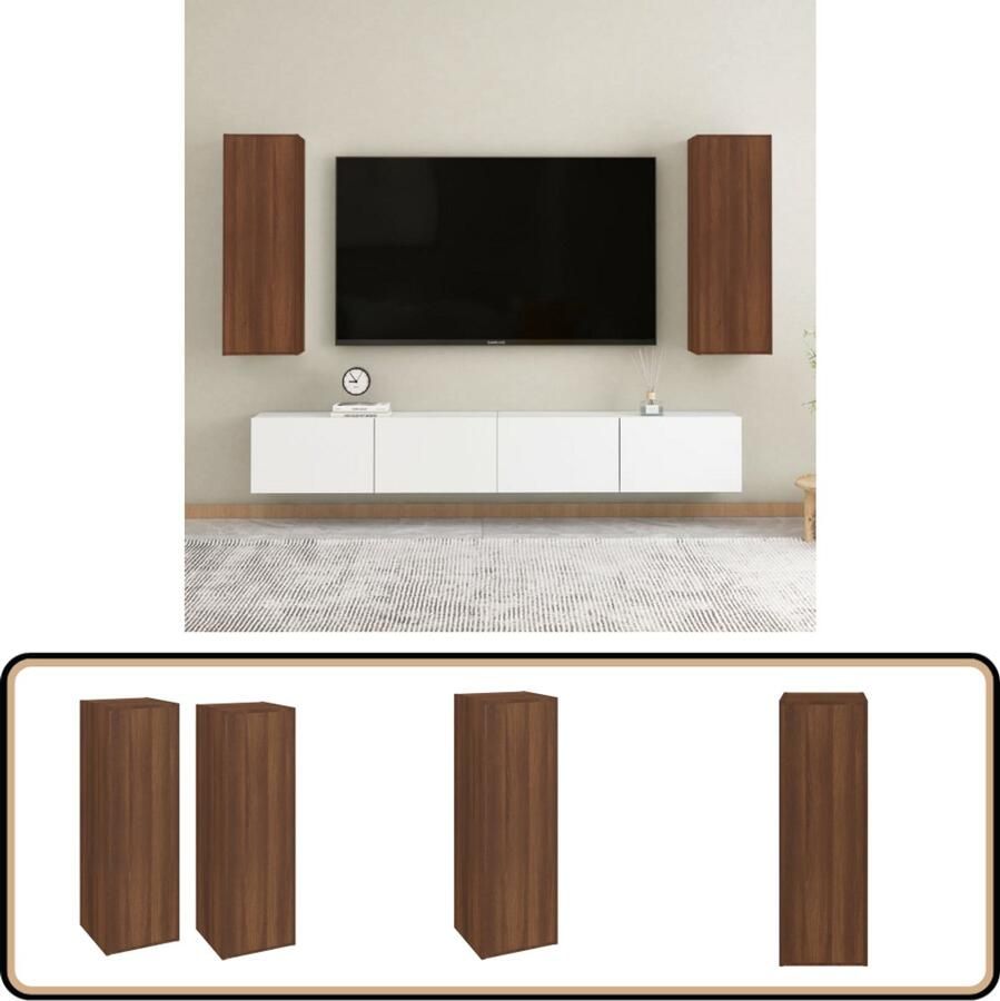 VidaXL Tv-meubel 2 stuks 30 5x30x90 cm Bruin Eiken Tv Meubel Wandkast Houten Tv Stand Bruine Eik Modern Meubilair Bewerkingshout