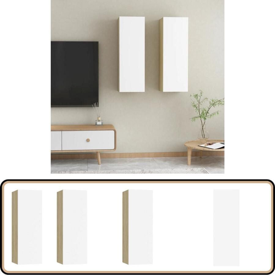 VidaXL Tv-meubel 2 stuks Wit & Sonoma Eiken TV Kasten Wandtv Kast Tv Stand Media Kast Houten Tv Kast Witte Tv Kast Sonoma Eiken Tv Kast