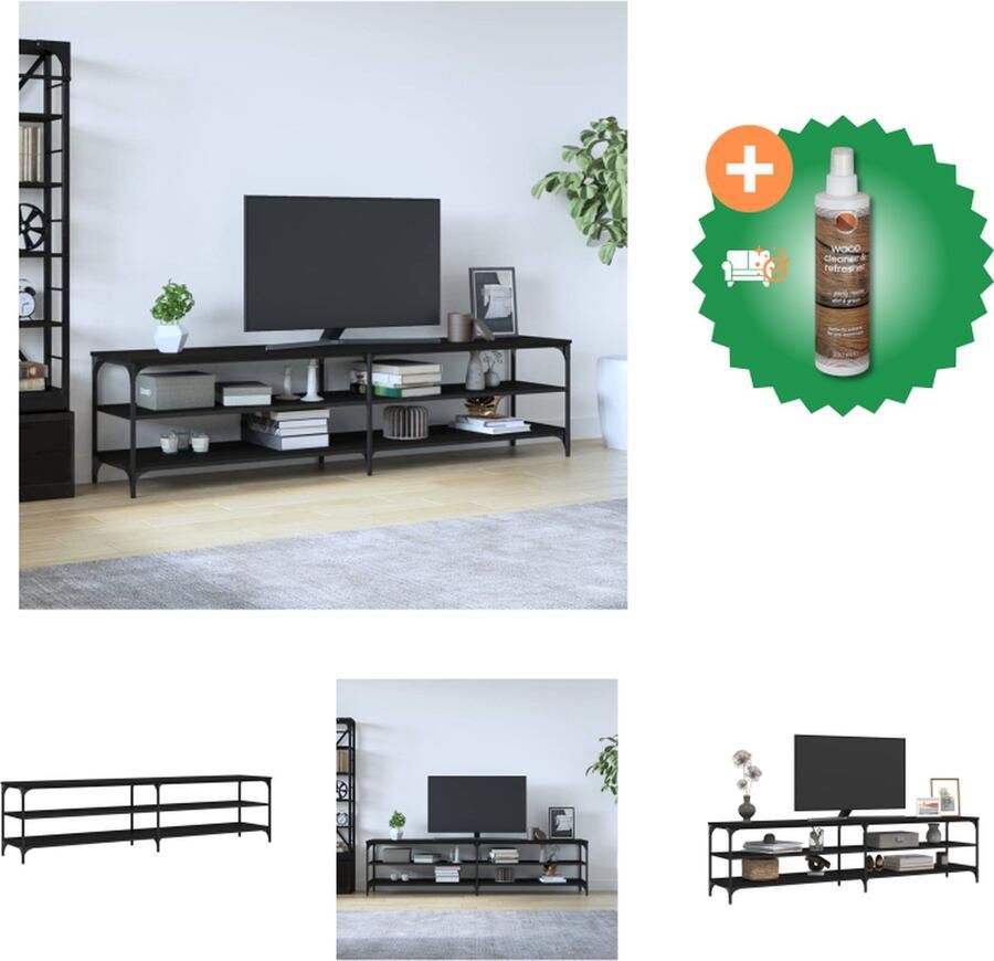 VidaXL Tv-meubel 200x30x50 cm bewerkt hout metaal zwart Kast Inclusief Houtreiniger en verfrisser