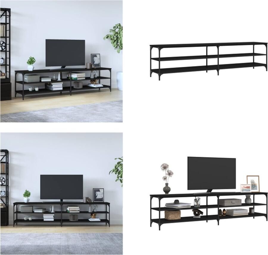 VidaXL Tv-meubel 200x30x50 cm bewerkt hout metaal zwart Tv Meubel Tv Meubels Tv Wandmeubel Tv Tafel