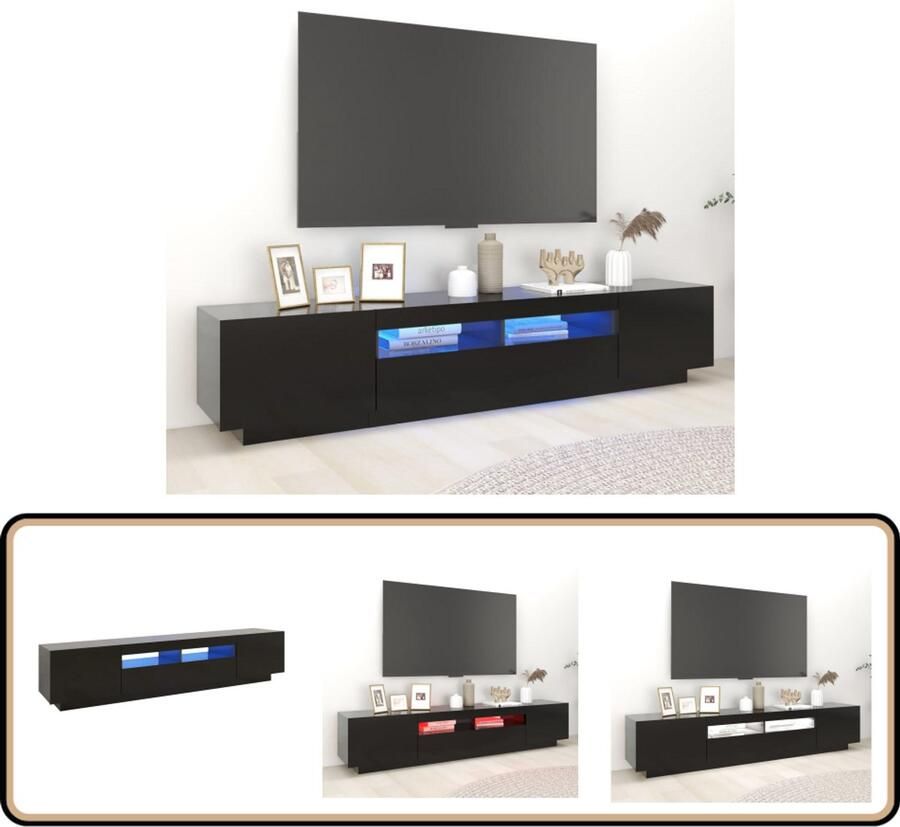 VidaXL Tv-meubel 200x35x40 cm Zwart met LED-verlichting TV-meubel Tv-kast Led-verlichting Zwarte Meubelen Houten Meubelen Salontafel Woonkamerdecoratie Media Center