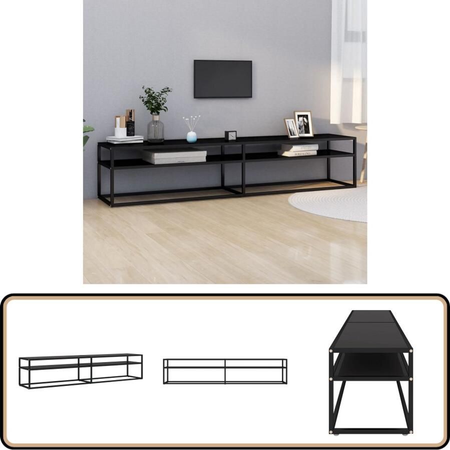 VidaXL Tv-meubel 200x40x40 5 cm Gehard glas Zwart Televisie Kast Tv Meubilair Tv Stand Zwarte Tv Kast Glazen Tv Kast Modern Tv Meubel Media Kast Videowerkbank Salontafel Woonkamer Decoratie
