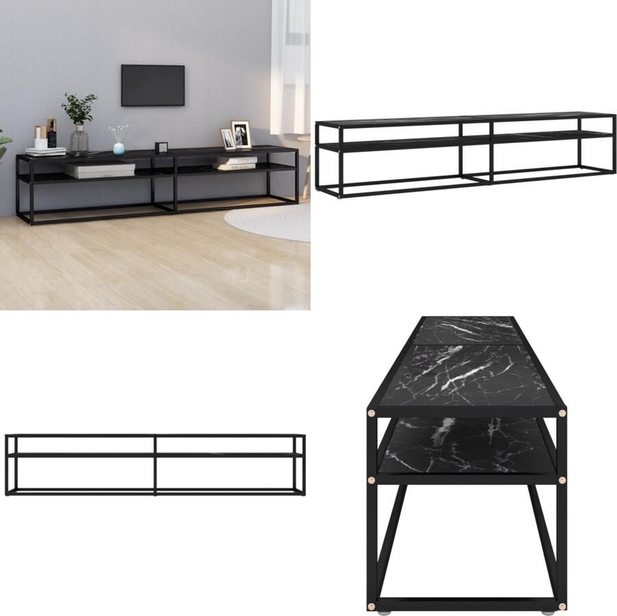 VidaXL Tv-meubel 200x40x40 5 cm gehard glas zwartmarmerkleurig Tv-meubel Tv-meubelen Televisiemeubel Televisiekast
