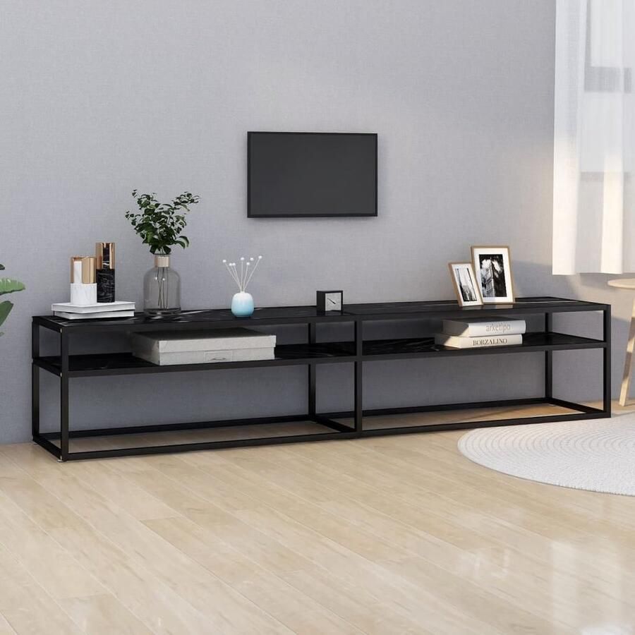 VidaXL Tv-meubel 200x40x40 5 cm Zwart Marmerlook Televisie Kast Tv Meubilair Tv Stand Media Kast Zwarte Kast Glazen Kast Modern Tv Meubel Minimalistisch Tv Meubel Living Room Decor Entertainment Center Videotheek - Foto 2