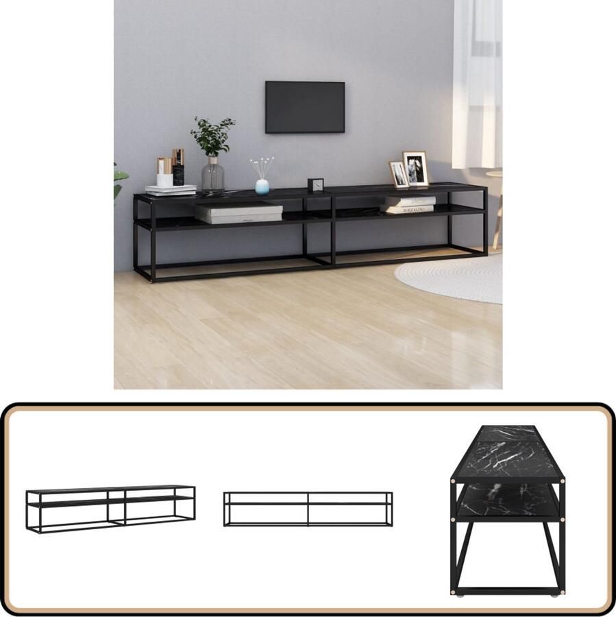 VidaXL Tv-meubel 200x40x40 5 cm Zwart Marmerlook Televisie Kast Tv Meubilair Tv Stand Media Kast Zwarte Kast Glazen Kast Modern Tv Meubel Minimalistisch Tv Meubel Living Room Decor Entertainment Center Videotheek