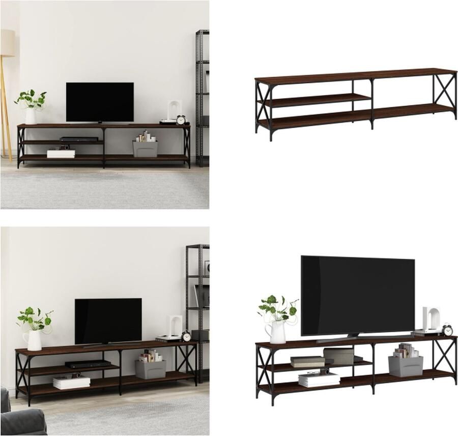 VidaXL Tv-meubel 200x40x50 cm bewerkt hout metaal bruineikenkleurig Tv Meubel Tv Meubels Tv Wandmeubel Tv Tafel