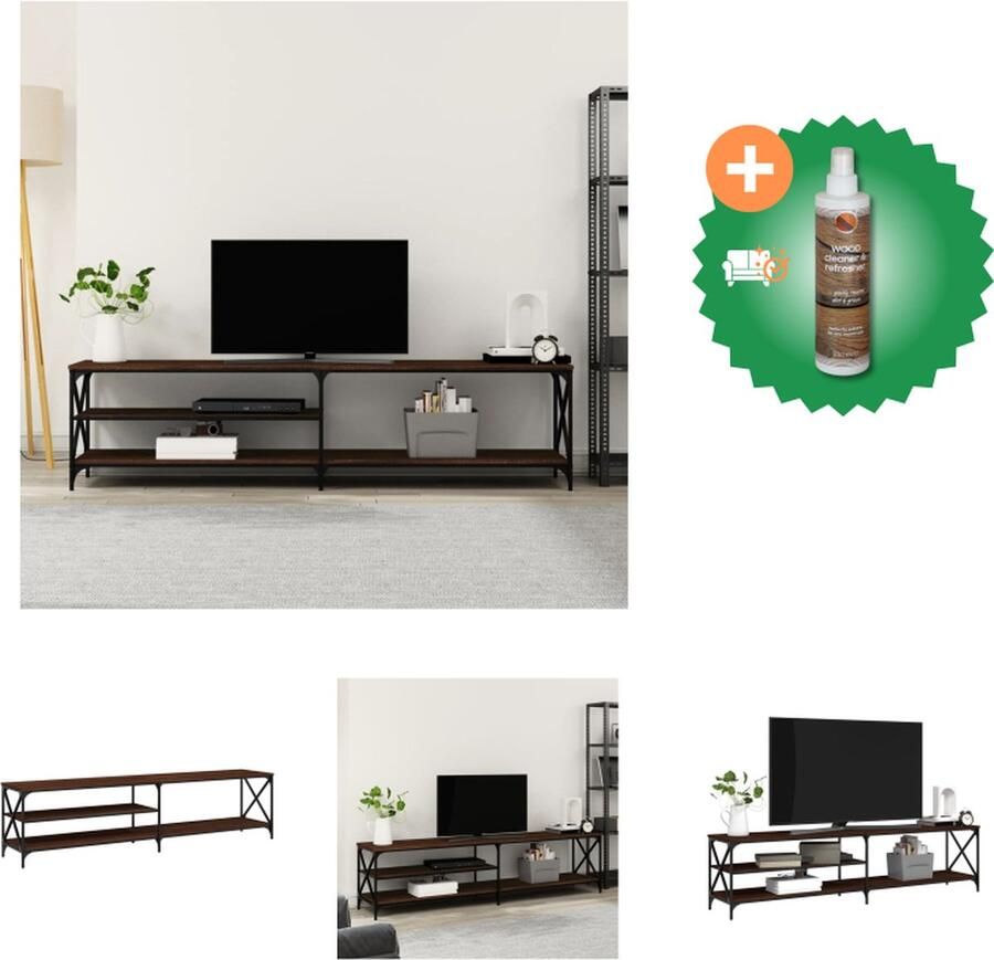 VidaXL Tv-meubel 200x40x50 cm bewerkt hout metaal bruineikenkleurig Kast Inclusief Houtreiniger en verfrisser