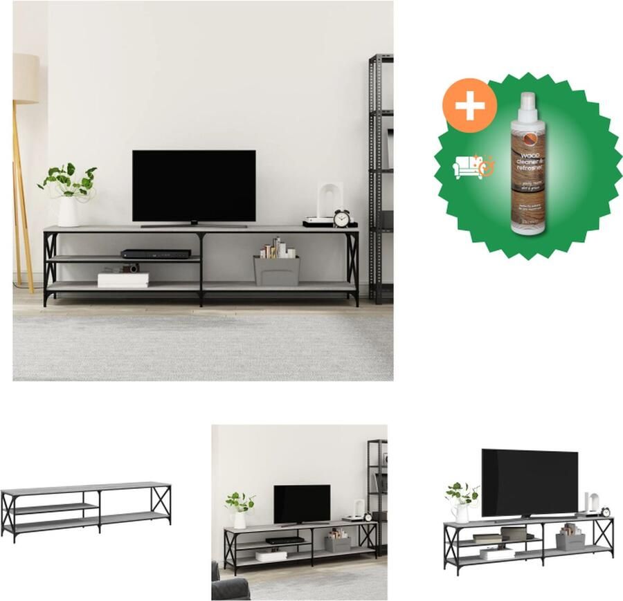 VidaXL Tv-meubel 200x40x50 cm bewerkt hout metaal grijs sonoma eiken Kast Inclusief Houtreiniger en verfrisser