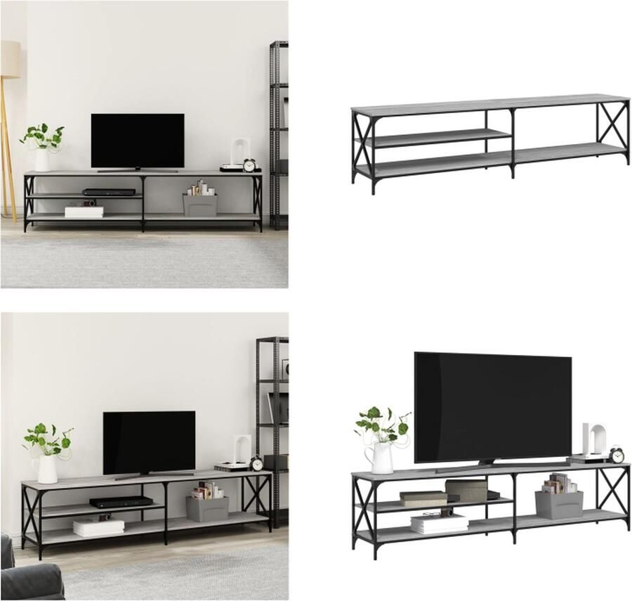 VidaXL Tv-meubel 200x40x50 cm bewerkt hout metaal grijs sonoma eiken Tv Meubel Tv Meubels Tv Wandmeubel Tv Tafel