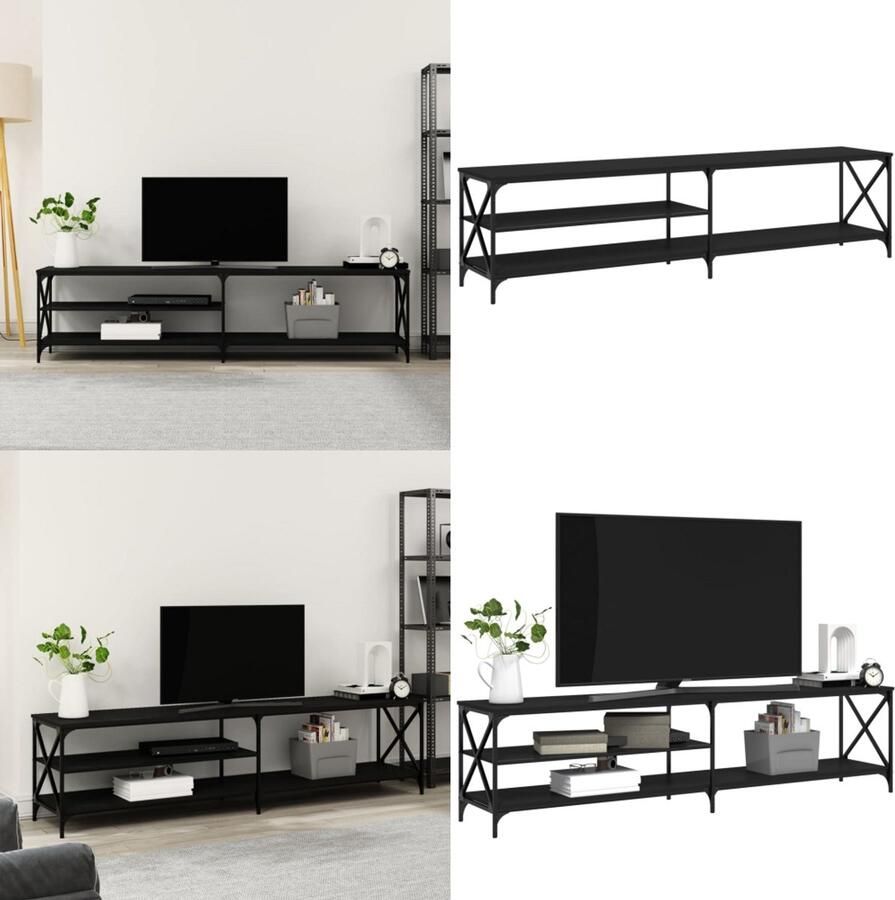 VidaXL Tv-meubel 200x40x50 cm bewerkt hout metaal zwart Tv Meubel Tv Meubels Tv Wandmeubel Tv Tafel