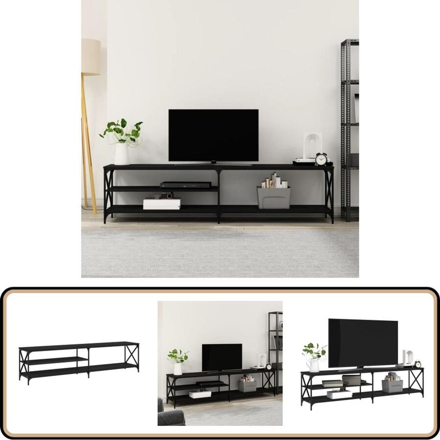 VidaXL Tv-meubel 200x40x50 cm Zwart Hout & Metaal Tv Meubel Zwarte Tv Kast Houten Tv Meubel Industrieel Tv Meubel Salontafel Mediastand