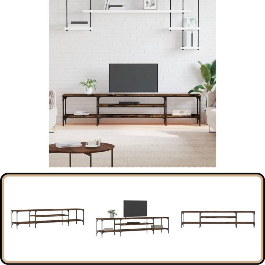 VidaXL Tv-meubel 201x35x45 cm Gerookt eiken Industriele Tv Kast Tv Meubels Houten Tv Kast Tv Kast Industrie Stijl Salontafel