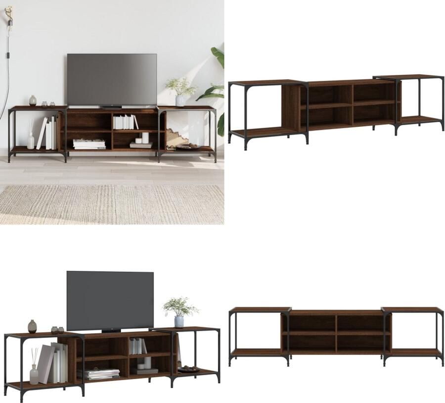 VidaXL Tv-meubel 203x37x50 cm bewerkt hout bruin eikenkleur Tv-meubel Tv-meubelen Tv Kast Opbergkast