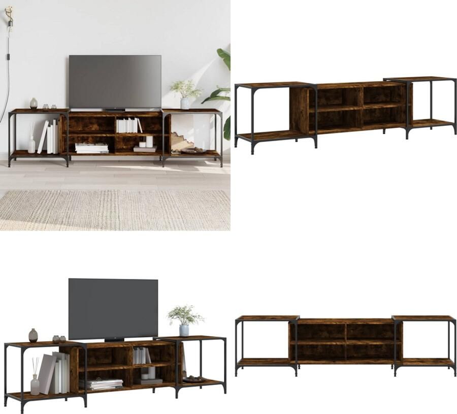 VidaXL Tv-meubel 203x37x50 cm bewerkt hout gerookt eikenkleurig Tv-meubel Tv-meubelen Tv Kast Opbergkast