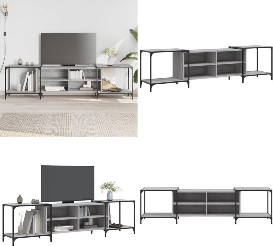 VidaXL Tv-meubel 203x37x50 cm bewerkt hout grijs sonoma eikenkleurig Tv-meubel Tv-meubelen Tv Kast Opbergkast