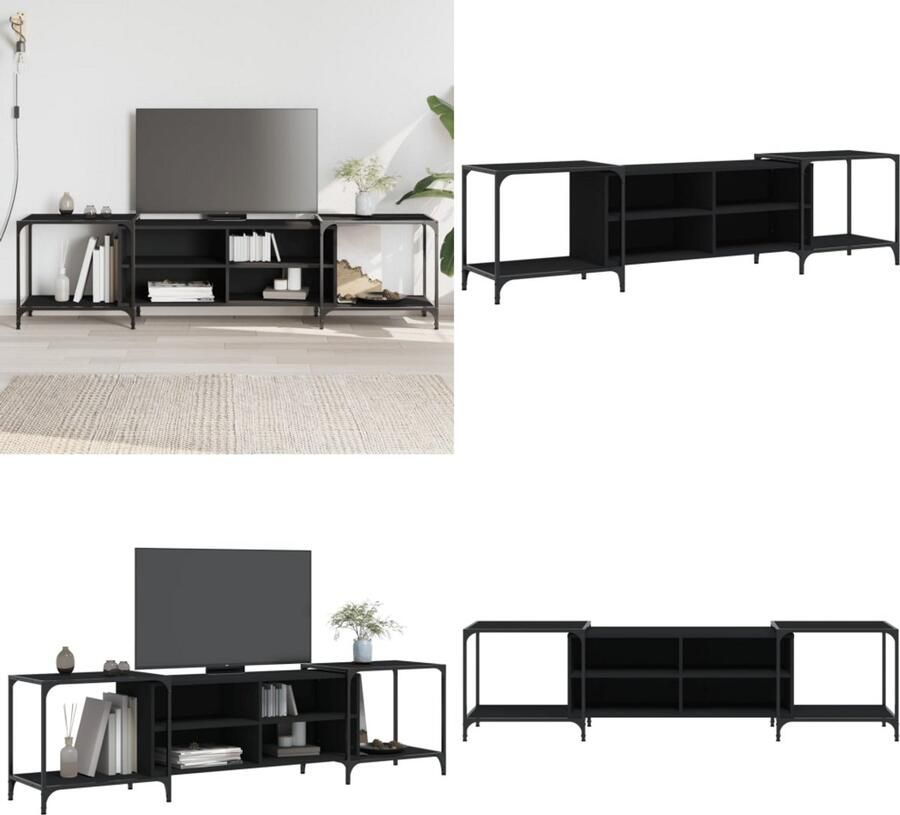 VidaXL Tv-meubel 203x37x50 cm bewerkt hout zwart Tv-meubel Tv-meubelen Tv Kast Opbergkast