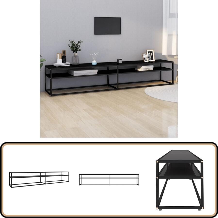 VidaXL Tv-meubel 220x40x40 5 cm Gehard glas Zwart Televisie Kast Stereo Kast Vitrinekast Tv Meubilair Zwarte Kast Glazen Kast Modern Tv Meubel Opbergkast Media Kast Living Room Furniture