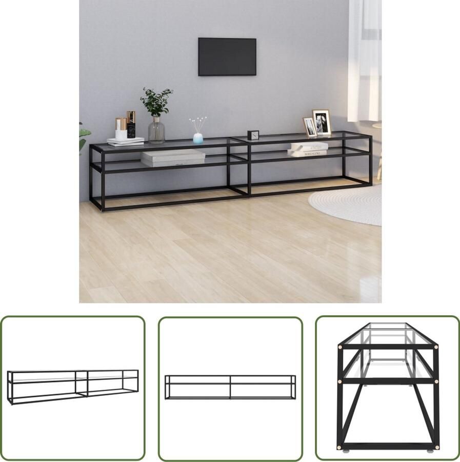 VidaXL Tv-meubel 220x40x40 5 cm Glas en Staal Televisie Kast Tv Meubilair Vitrinekast Glazen Kast Zwarte Kast Transparante Kast Salontafel Woonkamer Decoratie Modern Design Opbergkast Media Kast - Foto 2