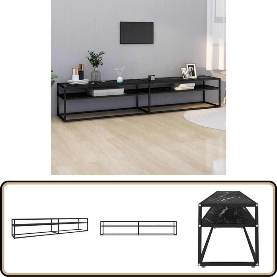 VidaXL Tv-meubel 220x40x40 5 cm Zwart Marmerlook Tv-meubel Stereokast Vitrinekast Mediabox Salontafel Zwarte Meubels Glazen Meubels Modern Tv-meubel Minimalistisch Tv-meubel Montage Benodigd Tv-standaard