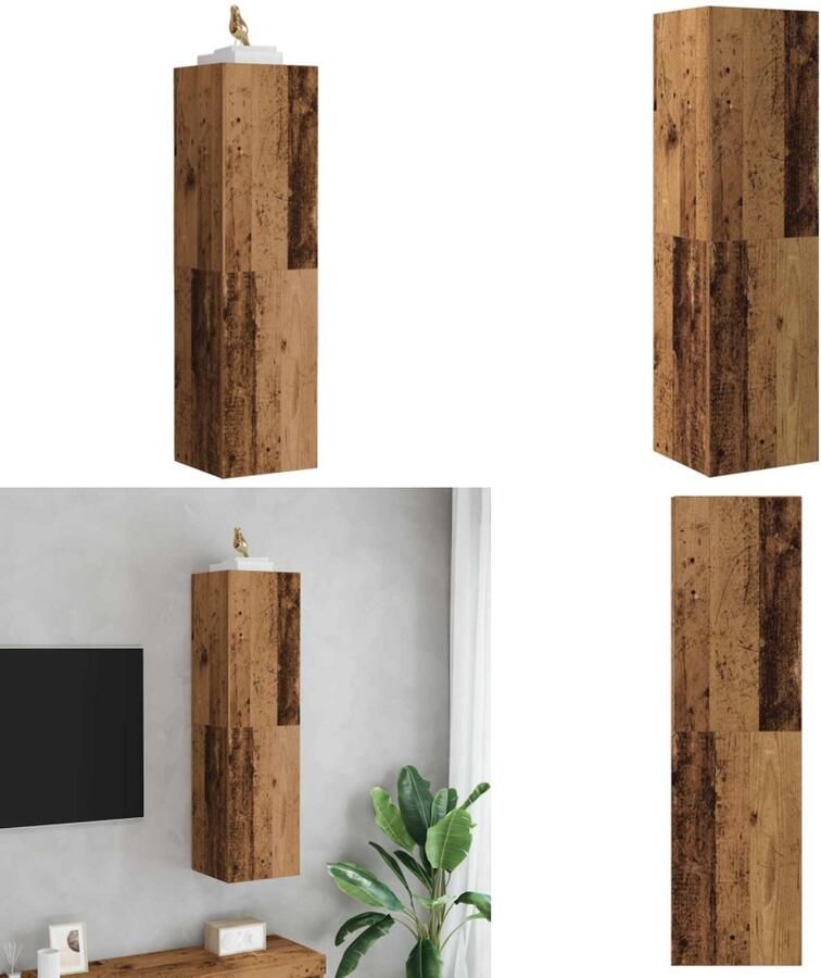 VidaXL Tv-meubel 30 5x30x110 cm bewerkt hout oud houtkleurig Tv-kast Tv-kasten Tv-meubel Met LED-verlichting