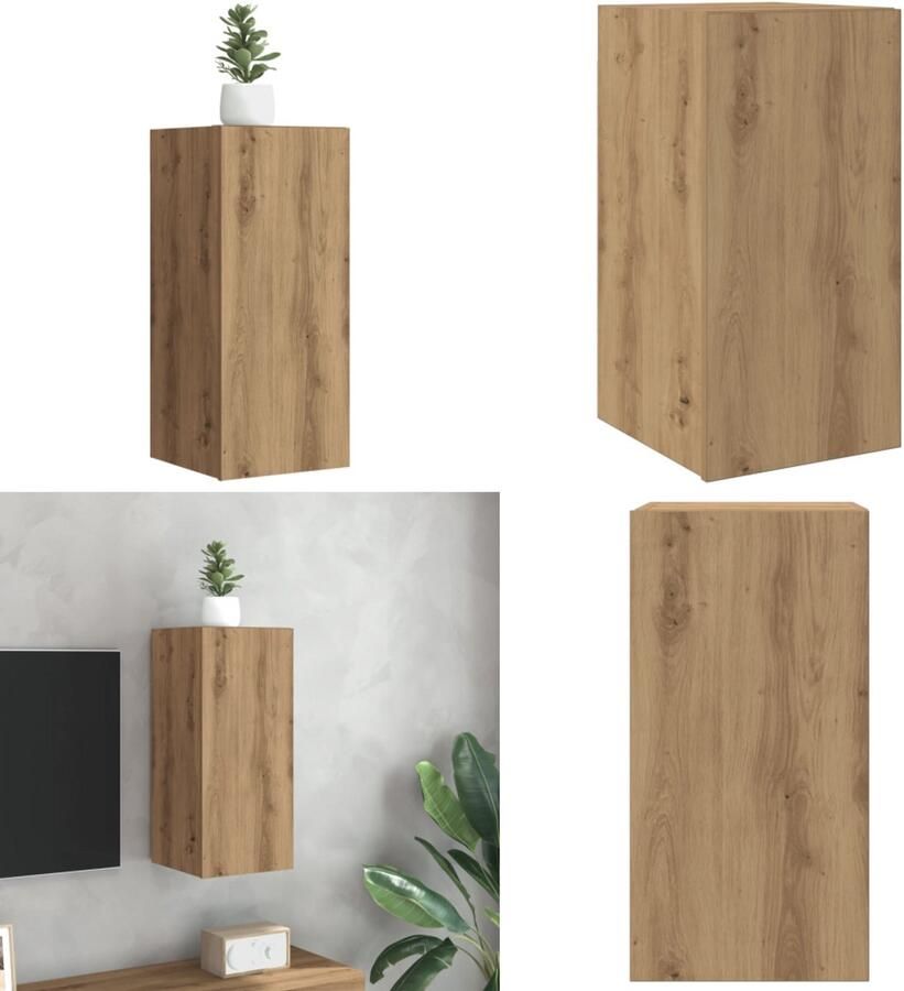 VidaXL Tv-meubel 30 5x30x60 cm bewerkt hout artisanaal eikenkleurig Tv-kast Tv-kasten Tv-meubel Met LED-verlichting