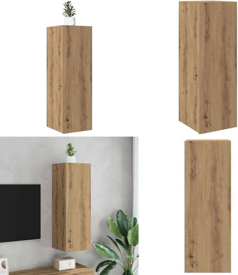 VidaXL Tv-meubel 30 5x30x90 cm bewerkt hout artisanaal eikenkleurig Tv-kast Tv-kasten Tv-meubel Met LED-verlichting