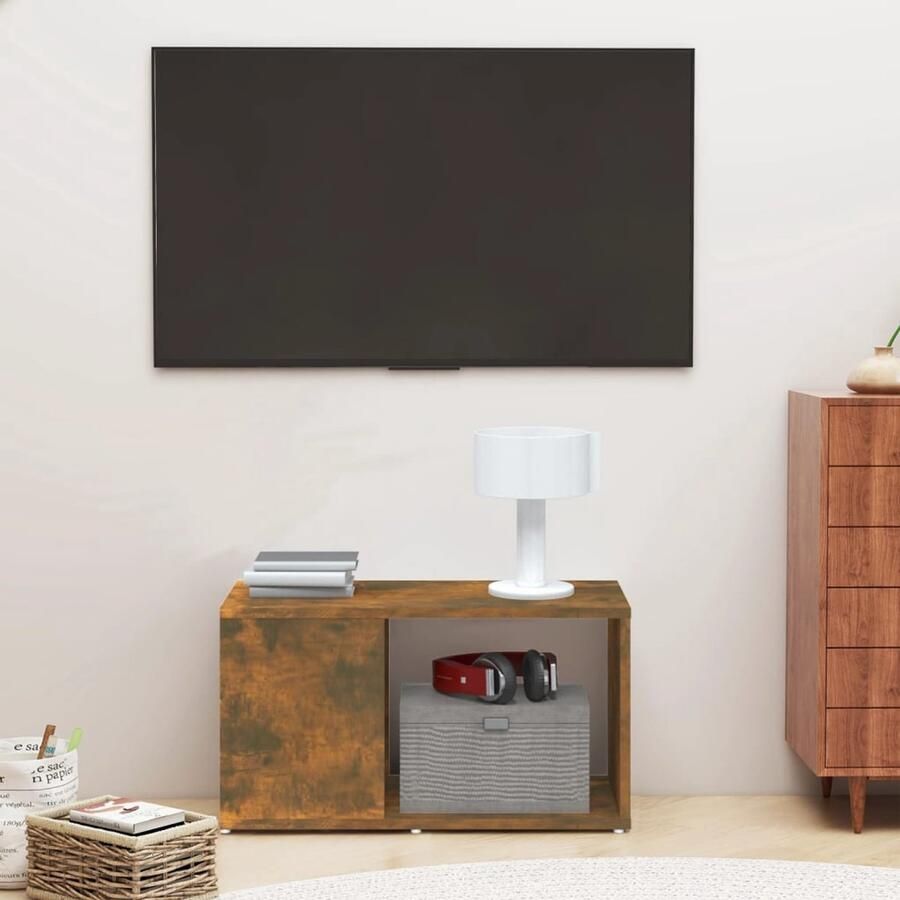 VidaXL Tv-meubel 60x24x32 cm Bewerkt hout Gerookt eiken Tv Meubelen Tv Kasten Houten Tv Stand Media Kast Salontafel Woonkamerdecoratie Bruine Tv Tafel