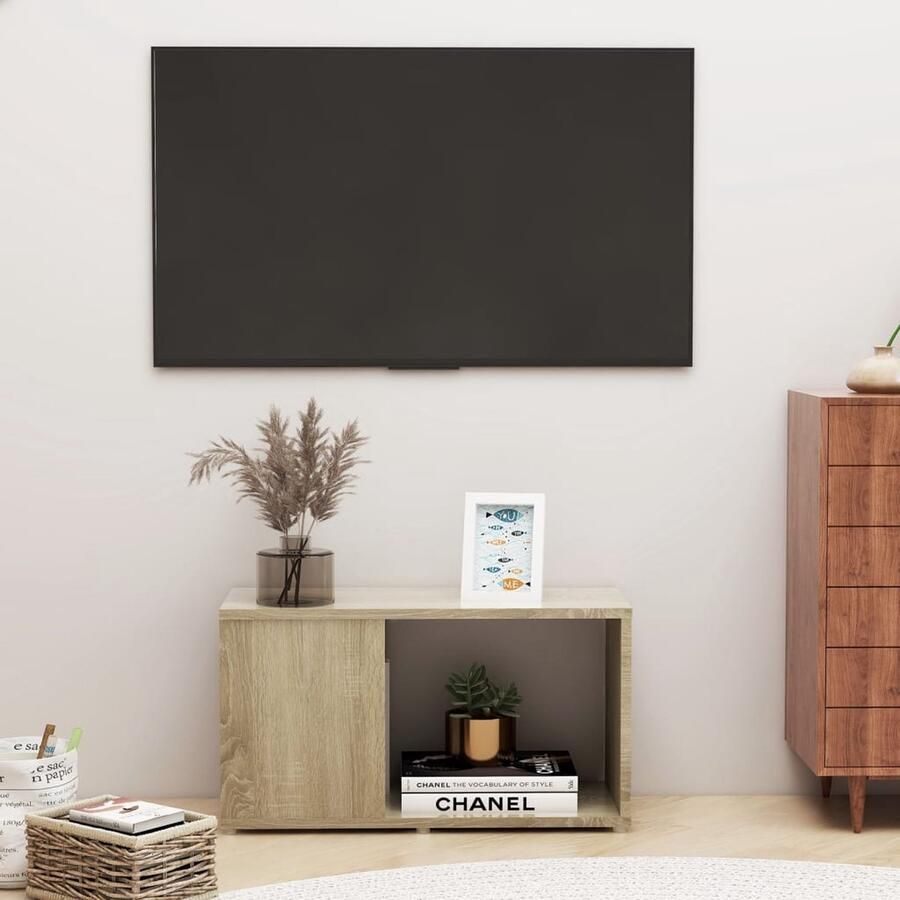 VidaXL Tv-meubel 60x24x32 cm Sonoma eiken Bewerkt hout Tv-kast Salontafel Houten Tv-standaard Media Kast Woonkamerdecoratie Bruine Tv-kast Landelijke Tv-kast Moderne Tv-kast Tv-meubel Sonora Eiken - Foto 2