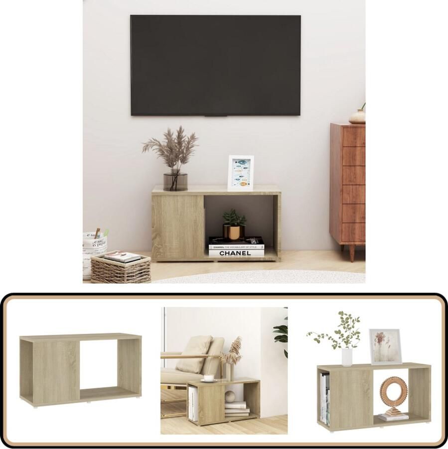 VidaXL Tv-meubel 60x24x32 cm Sonoma eiken Bewerkt hout Tv-kast Salontafel Houten Tv-standaard Media Kast Woonkamerdecoratie Bruine Tv-kast Landelijke Tv-kast Moderne Tv-kast Tv-meubel Sonora Eiken