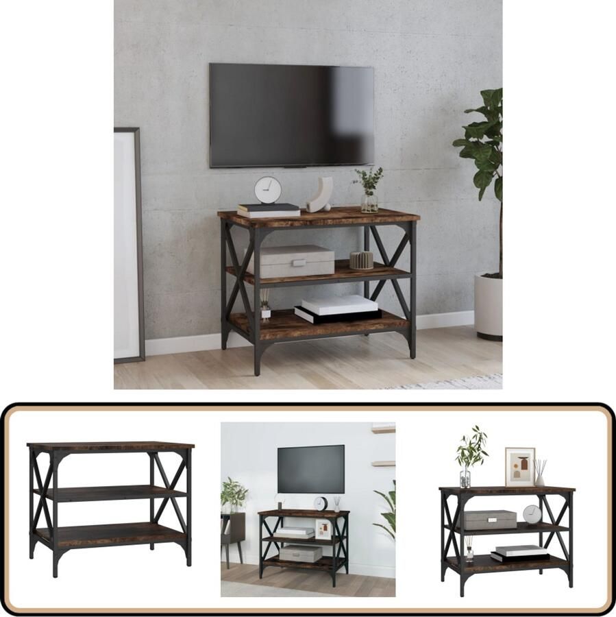 VidaXL Tv-meubel 60x40x50 cm Gerookt Eiken Tv Kast Industrieel Interieur Houten Tv Meubel Bruine Tv Kast Media Kast Bergruimte Vintage Look Salon Meubels