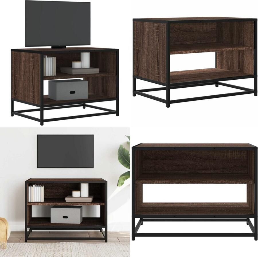 The Living Store Tv-meubel 61x40x46 cm bewerkt hout metaal bruin eikenkleur Tv Meubel Salontafel Houten Tv Stand Industrieel Tv Meubel Opbergruimte - Foto 3